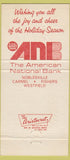Matchbook Cover - American National Bank Carmel Fisher Westfield IN 30 Strike