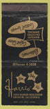 Matchbook Cover - Harris Restaurant Anaheim CA 30 Strike