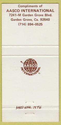 Matchbook Cover - AASCO Matches Garden Grove CA 30 Strike