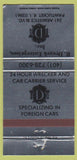 Matchbook Cover - Drezek Enterprises Pontiac RI towing trucking 30 Strike