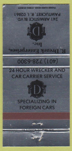 Matchbook Cover - Drezek Enterprises Pontiac RI towing trucking 30 Strike