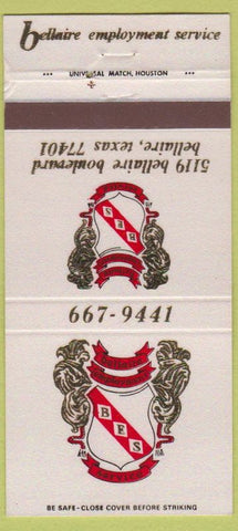 Matchbook Cover - Bellaire Employment Service Bellaire TX 30 Strike