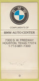 Matchbook Cover - BMW Houston TX 30 Strike