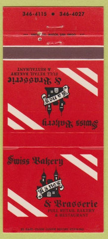 Matchbook Cover - Swiss Baker Brasserie Restaurant Palm Desert CA 30 Strike