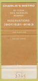 Matchbook Cover - Charlie's Memphis TN CREASE 30 Strike