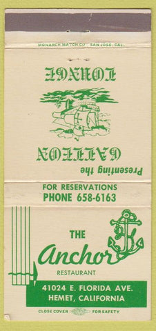 Matchbook Cover - The Anchor Hemet CA 30 Strike