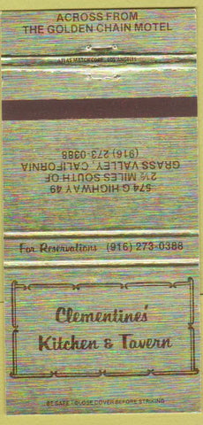 Matchbook Cover - Clementine's Kitchen Grass Valley CA 30 Strike