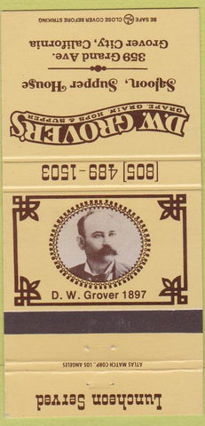 Matchbook Cover - DW Groves Saloon Grover City CA 30 Strike