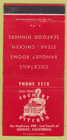 Matchbook Cover - Don Idens Country Kitche Gridley CA 30 Strike