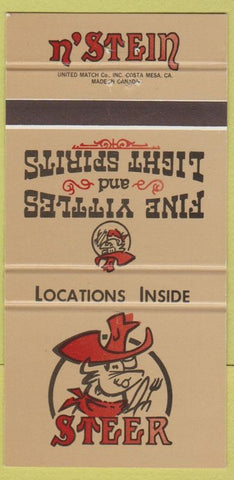 Matchbook Cover - Steer n Stein Orange Fullerton Chino CA 30 Strike