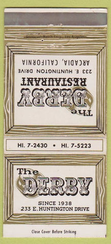 Matchbook Cover - Derby Restaurant Arcadia CA 30 Strike