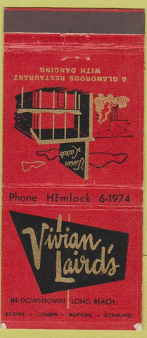 Matchbook Cover - Vivian Laird's Long Beach CA 30 Stick