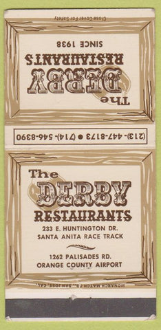 Matchbook Cover - Derby Restaurant Arcadia CA 30 Strike