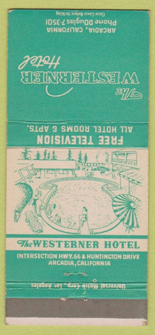 Matchbook Cover - Westerner Hotel Arcadia CA girlie route 66 30 Strike