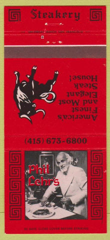 Matchbook Cover - Phil Lehr's Steakery San Francisco CA 30 Strike