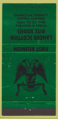 Matchbook Cover - Lander Scottish Rite Bodies Lander WY 1976 green 30 Strike