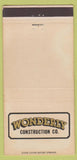 Matchbook Cover - Wonderly Construction Long Beach CA WEAR 30 Strike