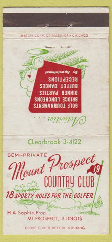 Matchbook Cover - Mount Prospect Country Club IL WORN 30 Strike
