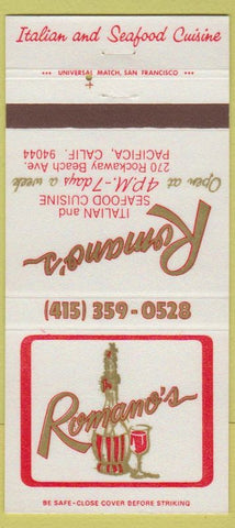 Matchbook Cover - Romano's Italian Restaurant Pacifica CA 30 Strike