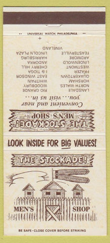 Matchbook Cover - Stockade Men's Clothes NJ PA Chain 30 Strike