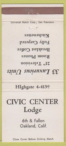 Matchbook Cover - Civic Center Lodge Oakland CA 30 Strike