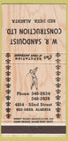 Matchbook Cover - WR Sandquist Construction Red Deer AB 30 Strike