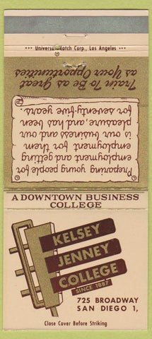 Matchbook Cover - Kelsey Jenney College San Diego CA 30 Strike
