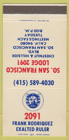 Matchbook Cover - Elks Lodge South San Francisco CA 30 Strike