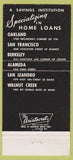Matchbook Cover - First Savings Oakland San Francisco Berkeley CA 30 Strike