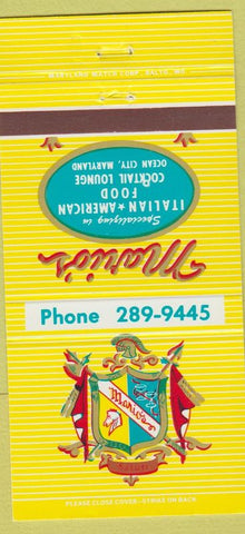 Matchbook Cover - Mario's Italian Restaurant Ocean City MD 30 Strike