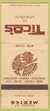 Matchbook Cover - Tico's Lincoln NE Mexican Food WORN 30 Strike
