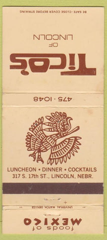 Matchbook Cover - Tico's Lincoln NE Mexican Food WORN 30 Strike