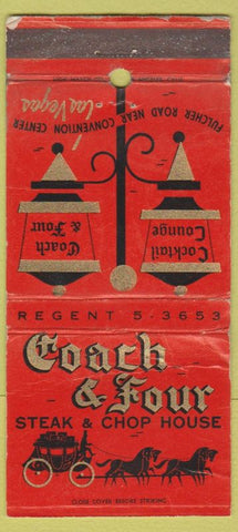 Matchbook Cover - Coach and Four Steak House Las Vegas NV POOR 30 Strike