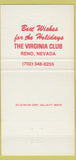 Matchbook Cover - Virginia Club Casino Reno NV Christmas 30 Strike