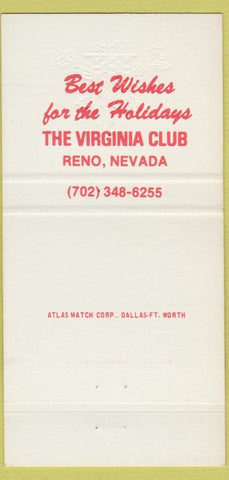 Matchbook Cover - Virginia Club Casino Reno NV Christmas 30 Strike