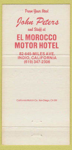 Matchbook Cover - El Morocco Motor Hotel Indio CA Christmas 30 Strike