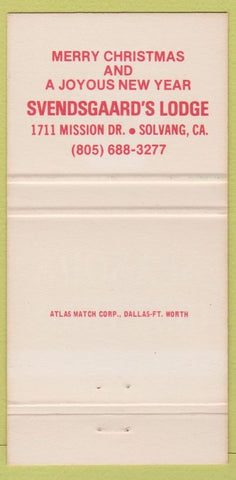 Matchbook Cover - Svendsgaard's Lodge Solvang CA Christmas 30 Strike