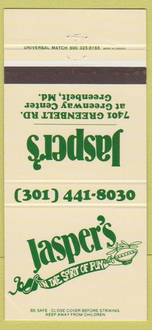 Matchbook Cover - Jasper's Greenbelt MD 30 Strike