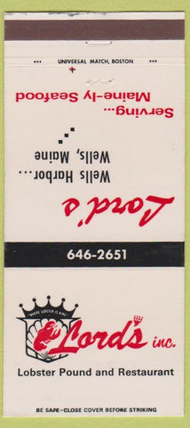 Matchbook Cover - Lord's Lobster Restaurants Wells ME 30 Strike