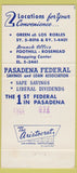 Matchbook Cover - Pasadena Federal Savings CA 30 Strike