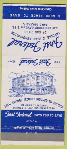 Matchbook Cover - First Federal Savings Loan San Diego CA 30 Strike