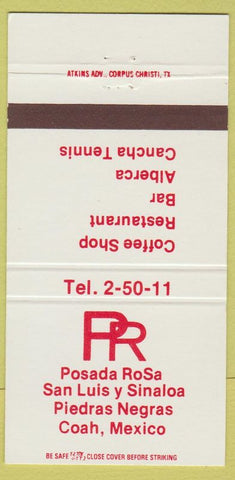 Matchbook Cover - Posada Rosa Restaurant Coah Mexico 30 Strike