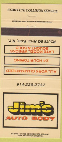 Matchbook Cover - Jim's Auto Body Hyde Park NY 30 Strike
