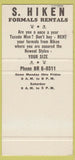 Matchbook Cover - S Aiken Formal Rentals Baltimore MD tuxedos 30 Strike