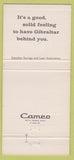Matchbook Cover - Gibraltar Savings CA bank chain 30 Strike