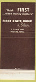 Matchbook Cover - First State Bank Bellaire TX 30 Strike