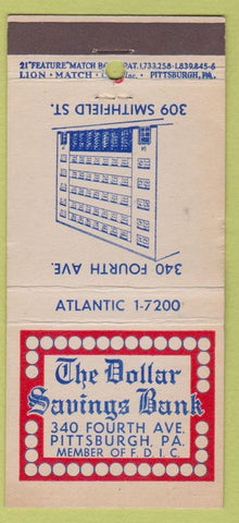 Matchbook Cover - The Dollar Savings Bank Pittsburgh PA 21 Strike Feature