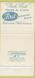Matchbook Cover - First National Bank Duncan OK 30 Strike