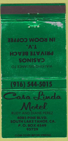 Matchbook Cover - Casa Linda Motel South Lake Tahoe CA WEAR 30 Strike