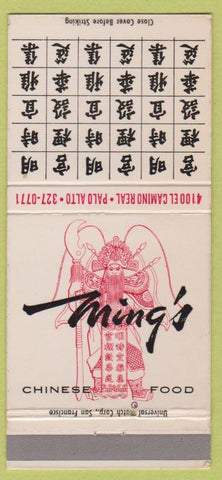 Matchbook Cover - Ming's Chinese Restaurant Palo Alto CA 30 Strike